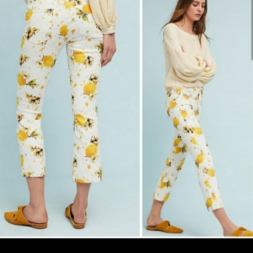Anthropology high rise boot cut printed jeans